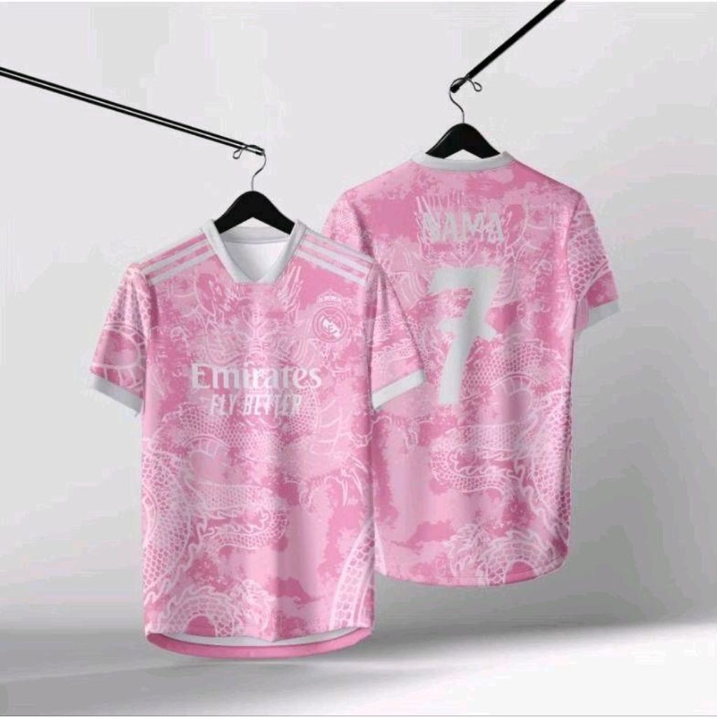 JERSEY REAL MADRID SPESIAL DRAGON PINK GRATIS NAMA DAN NOMER PUNGGUNG