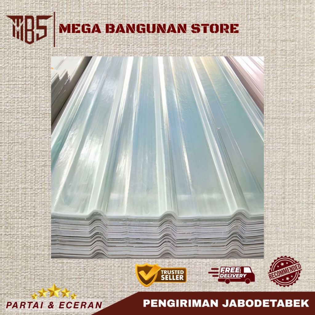 Spandek Transparant / Spandek Bening  (0.80mm) Panjang 3, 5 dan 6 meter