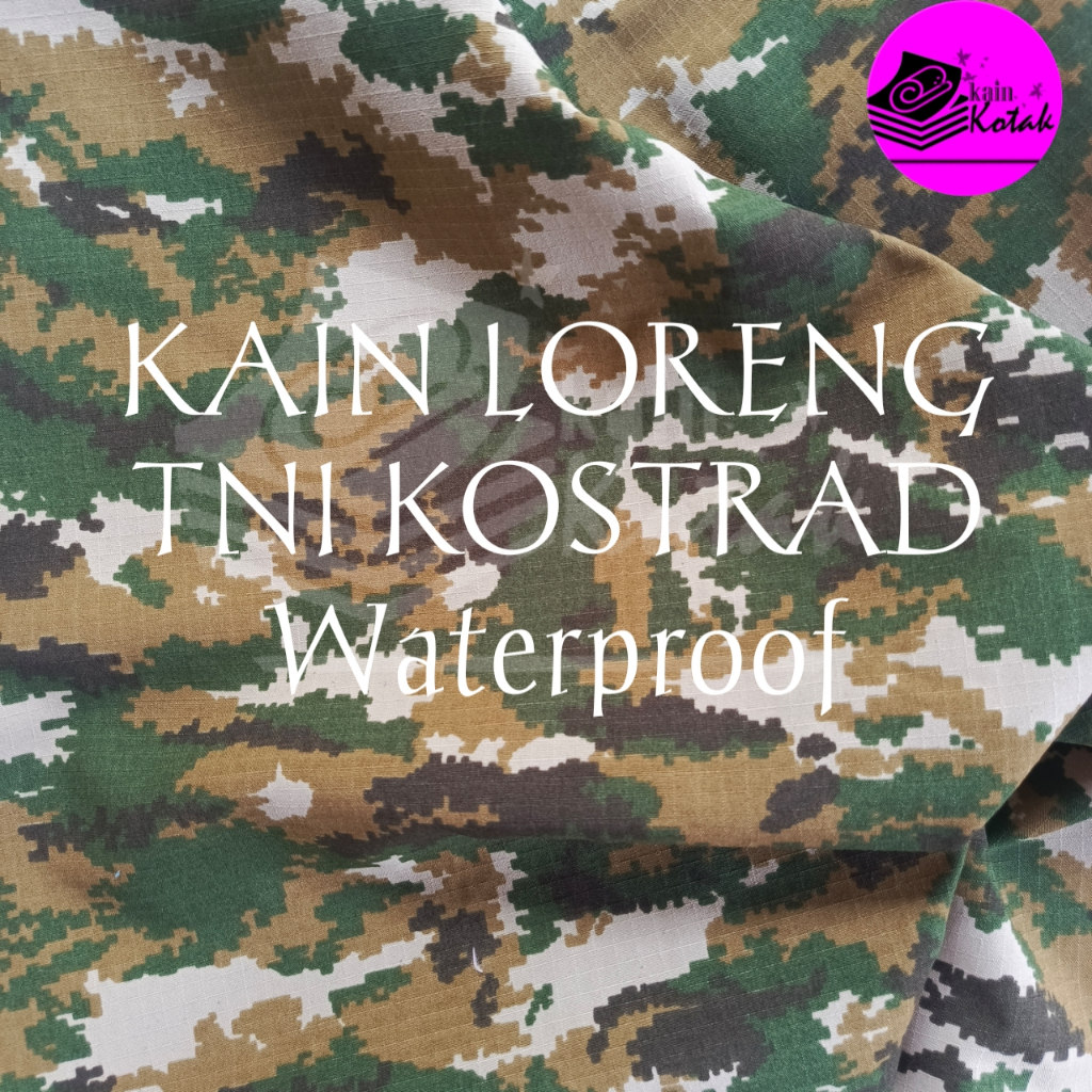 New Kain LORENG TNI Kostrad Waterproof lebar kain 150cm harga per 0,5m