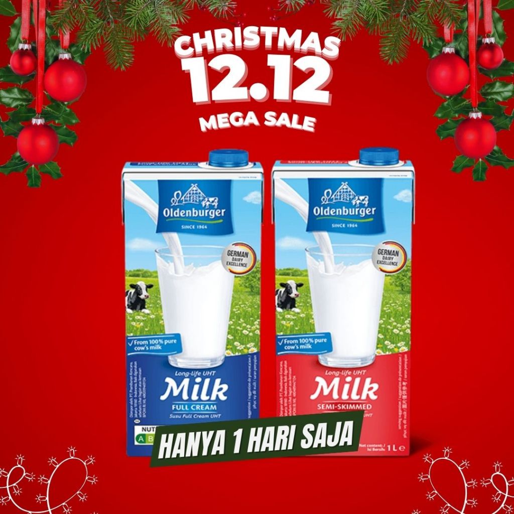 Susu / Milk Oldenburger UHT long-life 1 Liter / 1000 ml (Full Cream & Semi Skimmed) 2kk