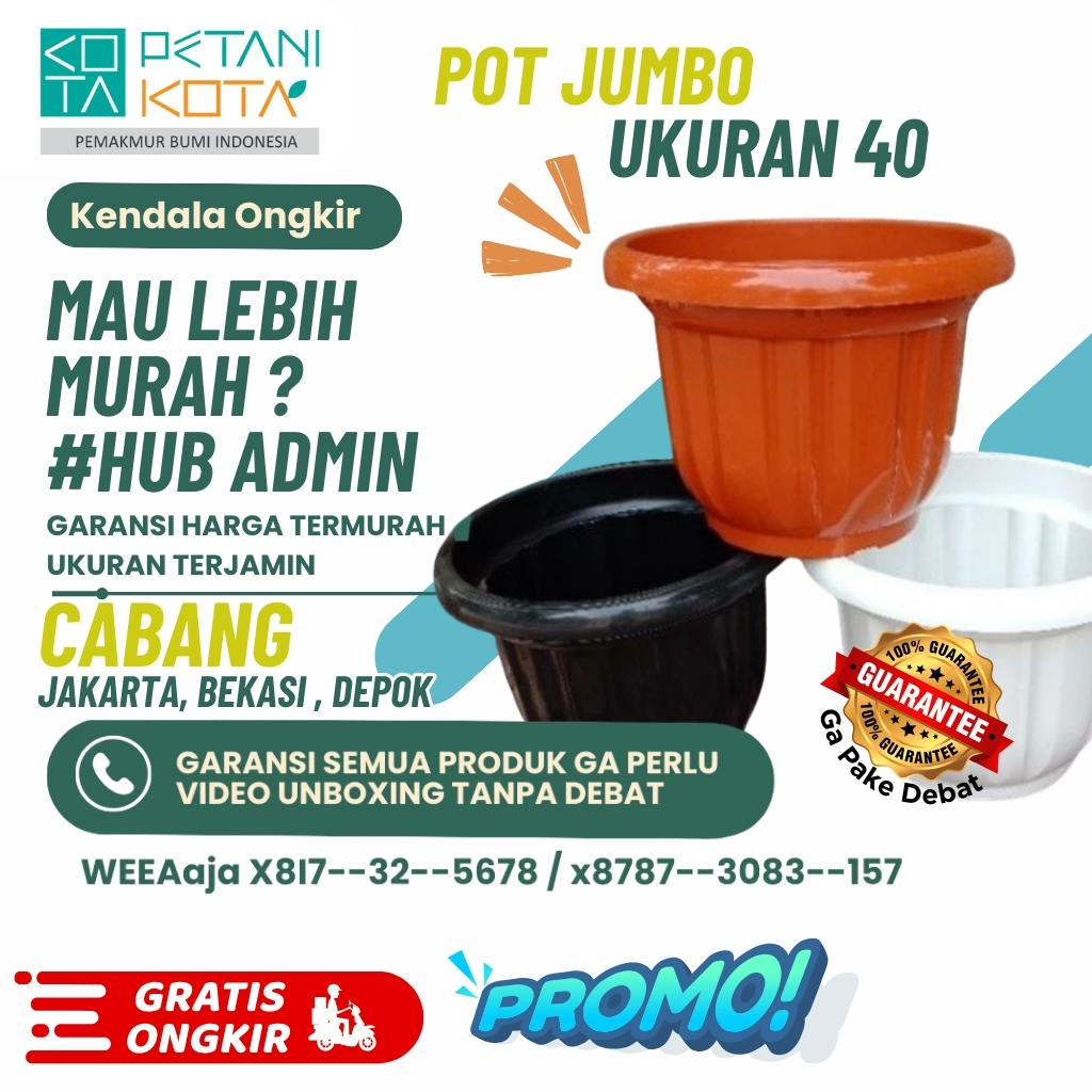 Pot 40 cm Besar Hitam Karet Plastik Murah Tanam Tambulapot Kuping Putih Merah