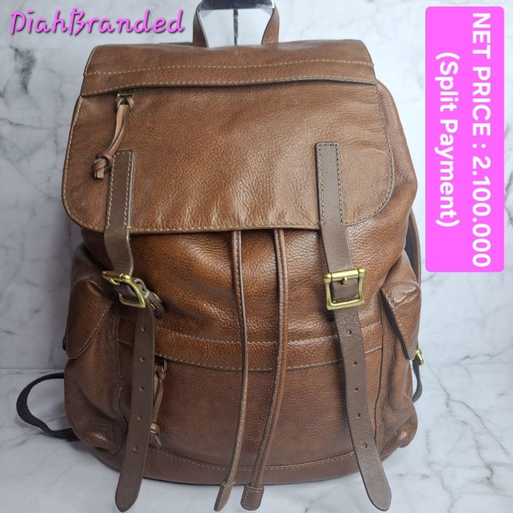F057 - PRELOVED TAS FOSSIL BACKPACK DEFENDER RUCKSACK BROWN (RANSEL SERIAN TANPA KEY)