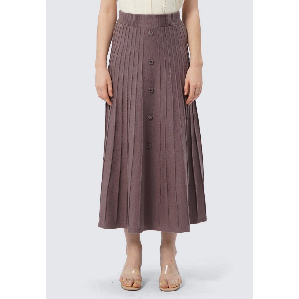 Rok Et Cetera Pleated Midi Knit Skirt TAUPE