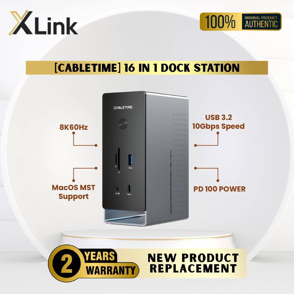 16In1 USB-C Multiport Docking Station HDMI DP LAN USB Aux CABLETIME