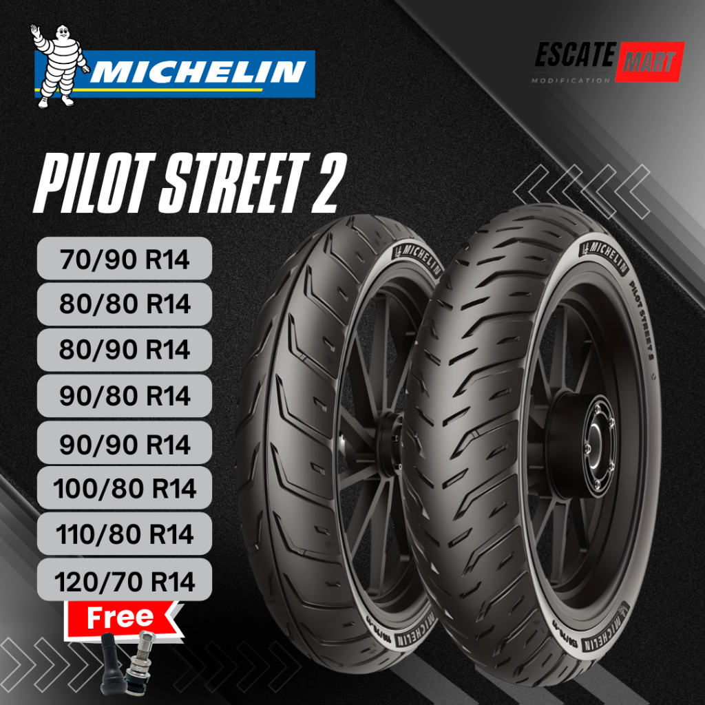 Michelin Pilot Street 2 70/90 80/80 80/90 90/80 90/90 100/80 110/80 120/70-14 Tubeless - Ban Motor M