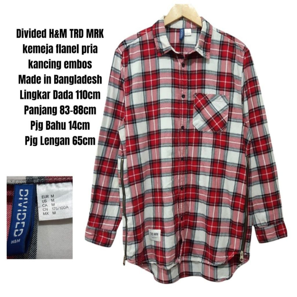 Divided H&M TRD MRK kemeja flanel pria kancing embos
