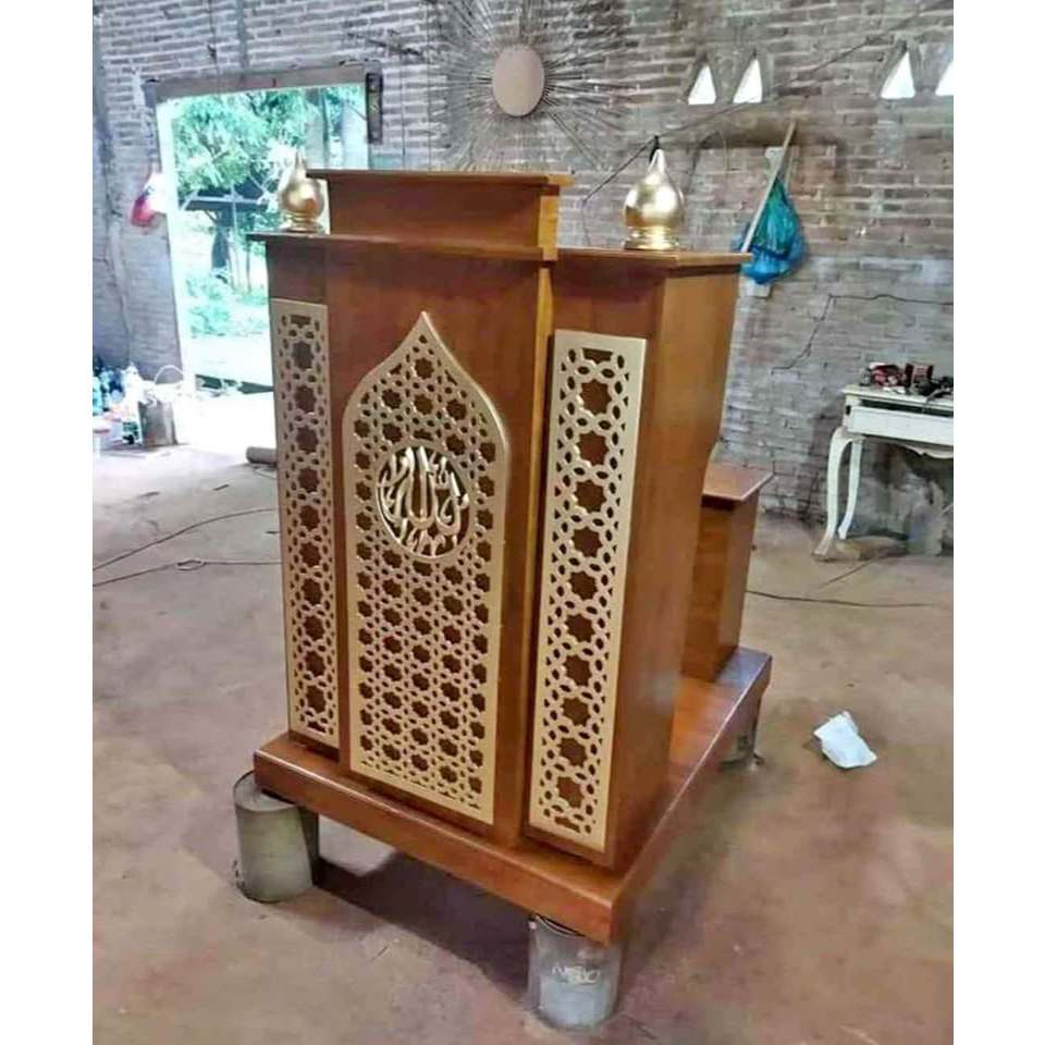 Mimbar podium kaligrafi ukir, mimbar podium mewah, mimbar podium kayu jati, mimbar podium masjid