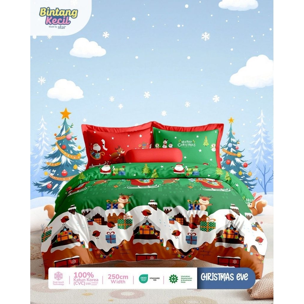 Sprei Katun Star Edisi Natal motif Christmas Eve
