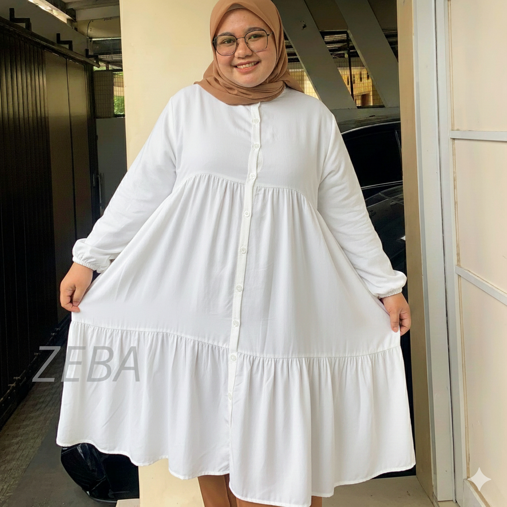 Zeba | Yuni Tunik Jumbo Pinggul Lebar BB 100 - 160 kg LD 120 - 160 Atasan Wanita Twill Rayon Polos