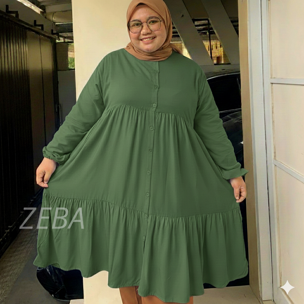 Zeba | Yuni Tunik Jumbo Pinggul Lebar BB 100 - 160 kg LD 120 - 160 Atasan Wanita Twill Rayon Polos