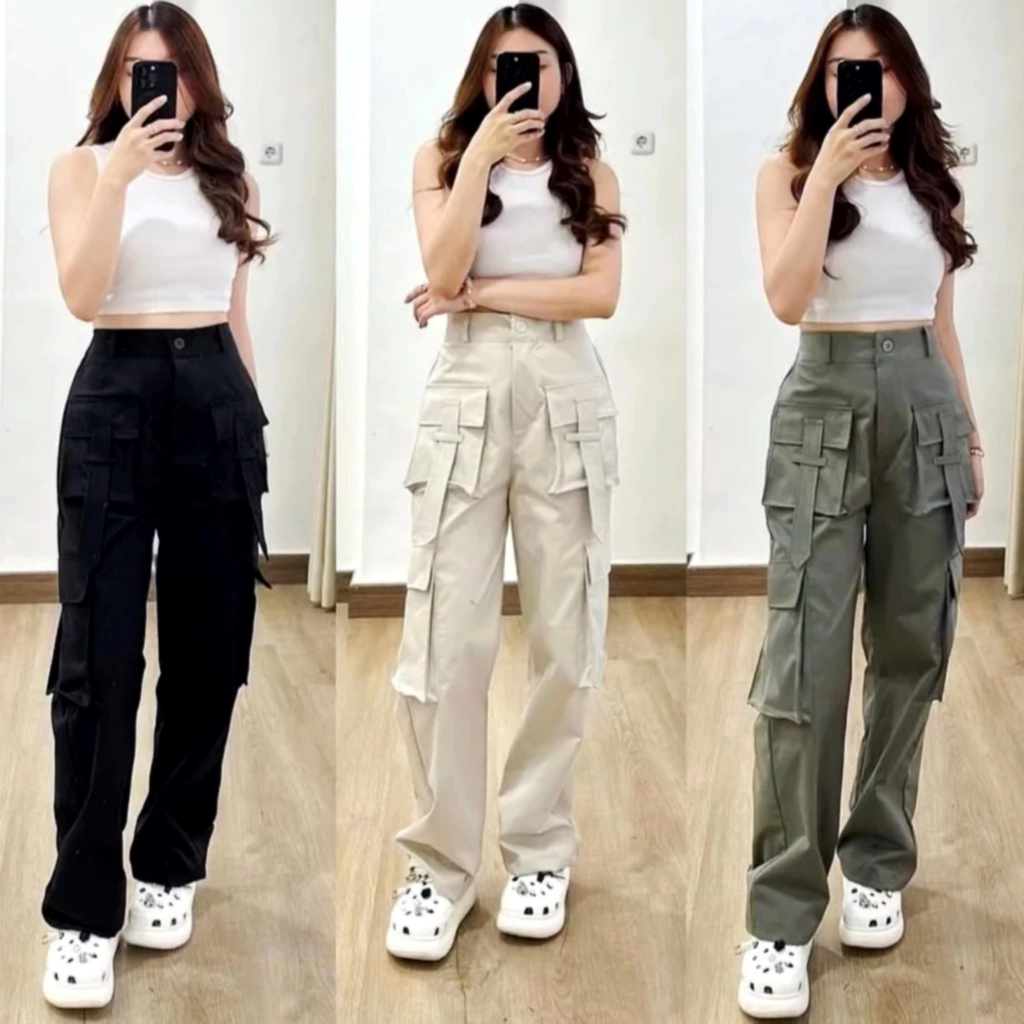 Yura Cargo Pants/Celana CArgo Panjang Wanita/HW CULLOTE COMBED PREMIUM/Cargo Pants Chinos Wanita