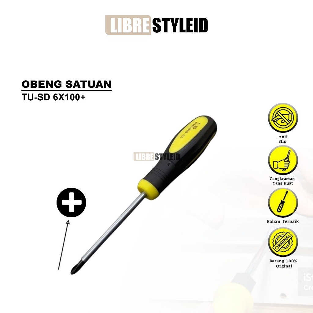 Obeng Plus TNI-U TU-SD 6x100+ Original – Obeng Presisi Baja Kuat, Ujung Magnetik, Gagang Anti Slip E