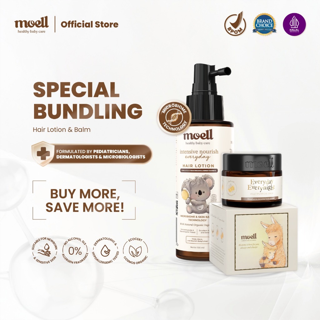 Moell Special Bundling Hair Lotion 100ml & Multipurpose Balm 30gr - Skincare Baby - Natural Organic