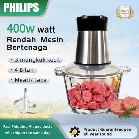 Philips Food Chopper 2L Blender Penggiling Daging Listrik 400W Food Processor Cabai Bawang Putih Ble