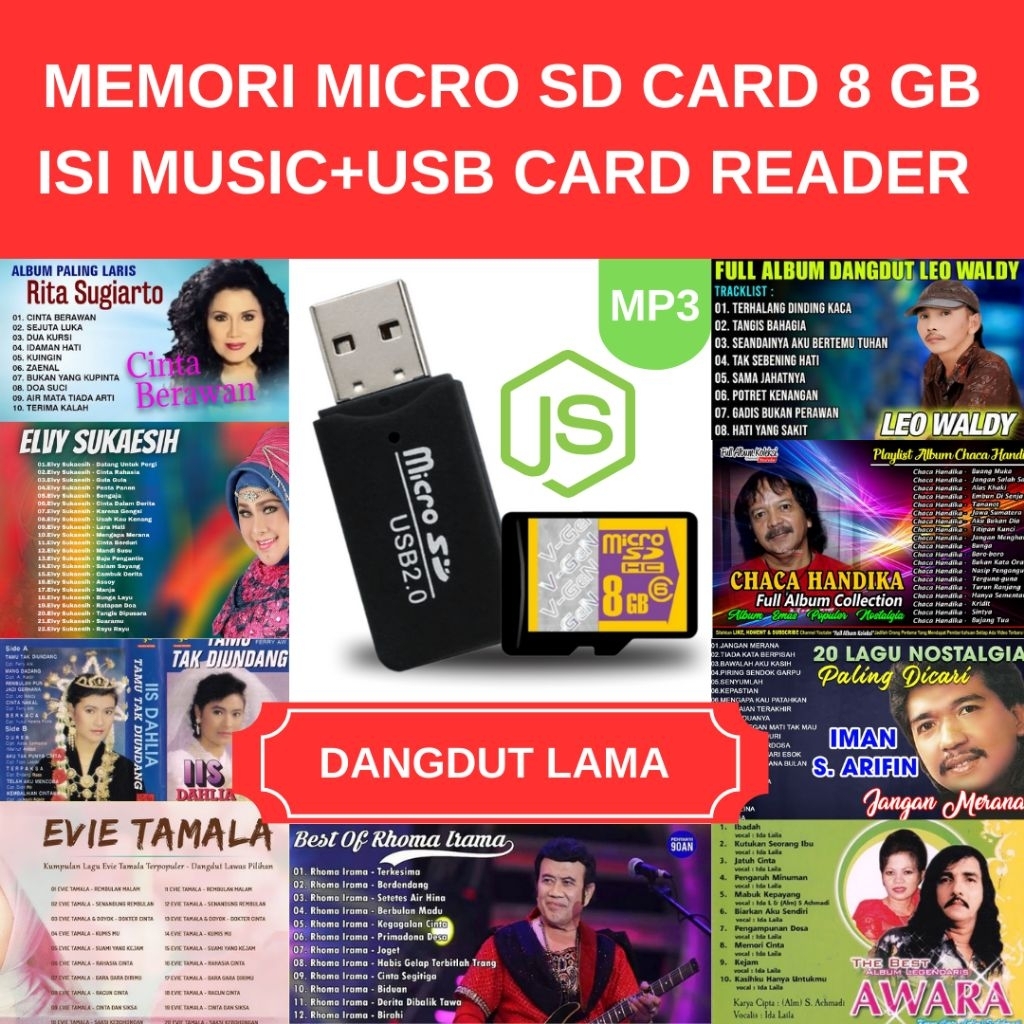ISI (DANGDUT LAMA) MEMORI 8 GB MICRO SD CARD ORI+USB CARD READER