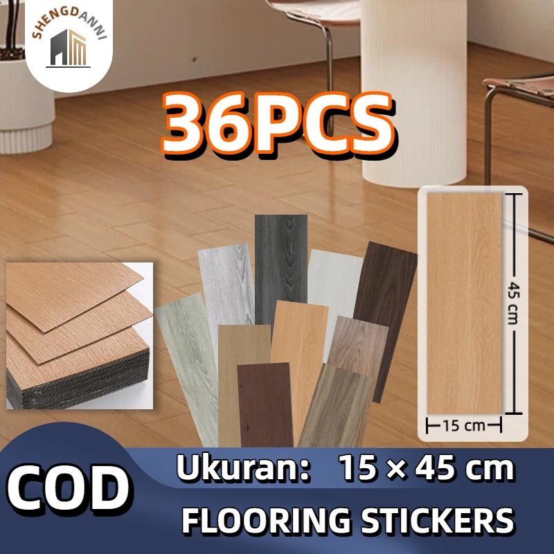 SHENGDANNI - 36 Pcs Vinyl Lantai Stiker Tahan Air Kayu 45 × 15cm Wallpaper Dinding Dengan Lem