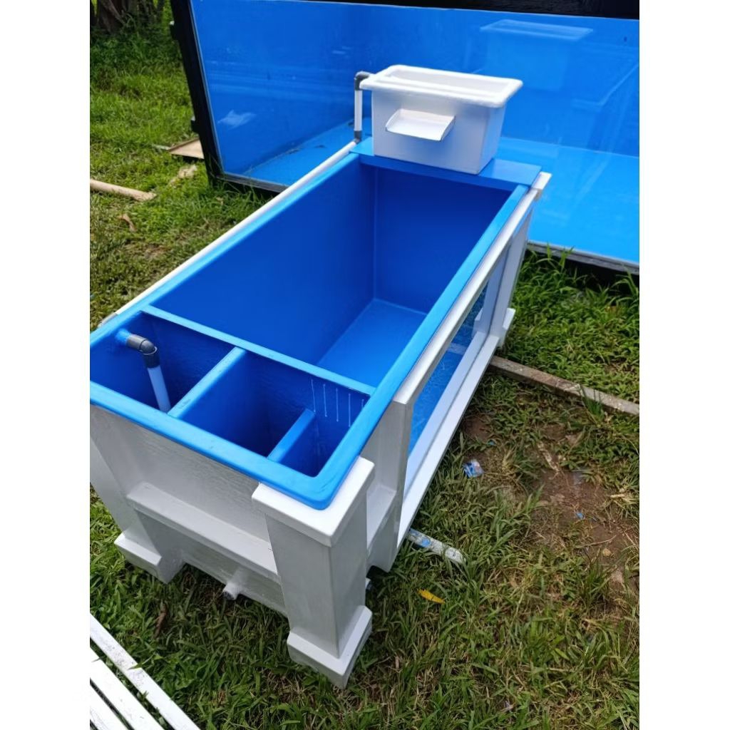 bak ikan hias uk 200x100x80+ kaca+filter samping+ waterfall putih fiber keren model catur