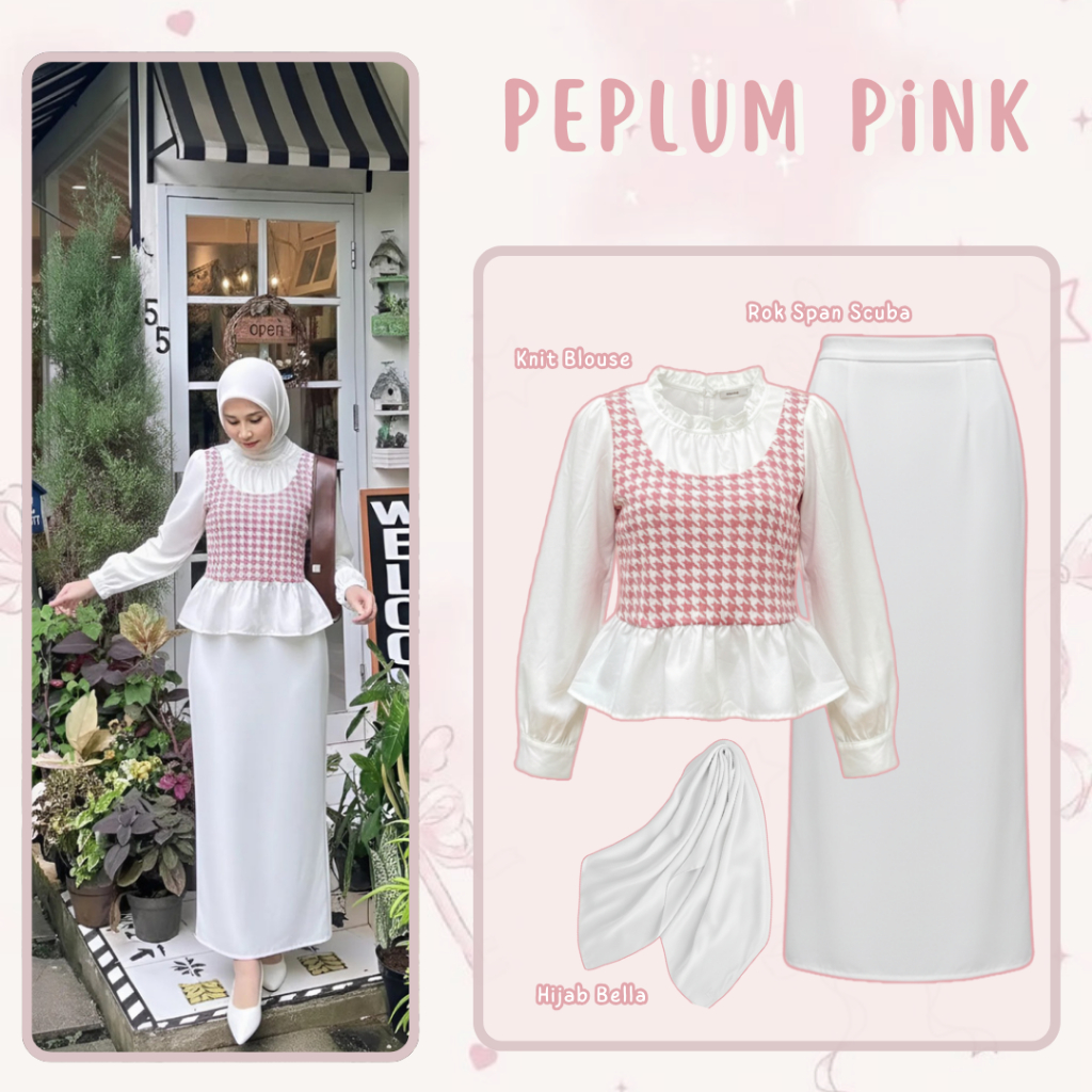 One Set Wanita Hijab - Setelan Korean Style Blouse Knit & Rok Span Scuba Outfit Kekinian