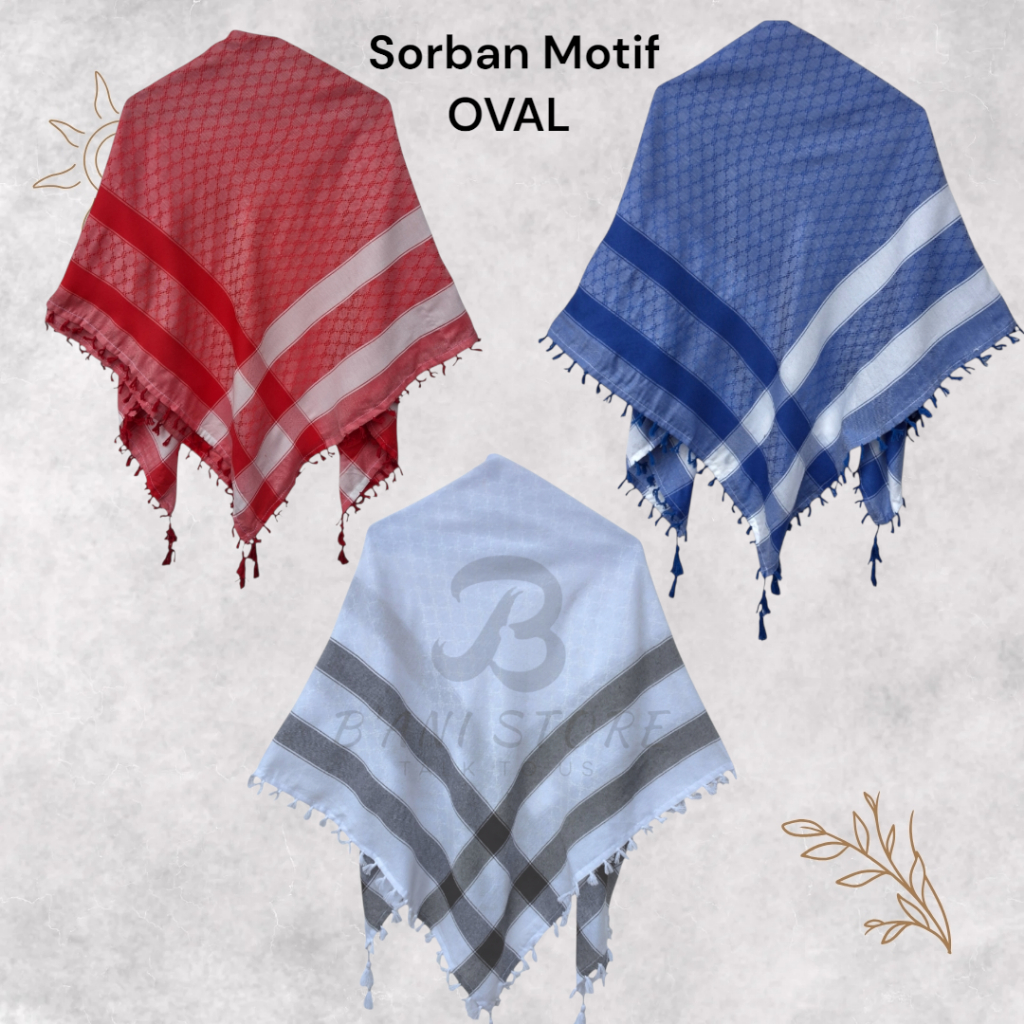 Sorban Motif Oval Bahan Premium/Free Palestine Untuk Acara Kagamaan