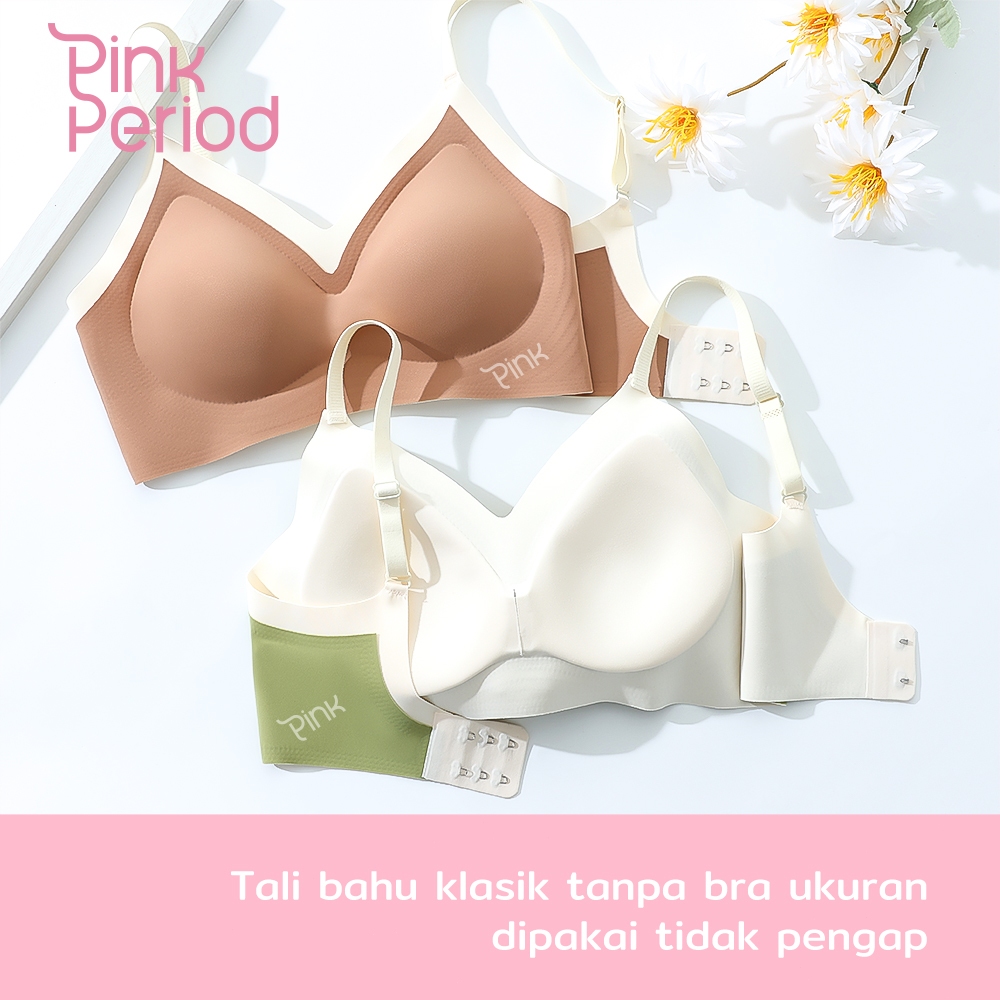Pink Period Bra Seamless Nyaman Zero Feel Penyangga Jelly Bra Wanita Tanpa Kawat Push Up Busa Pakaia