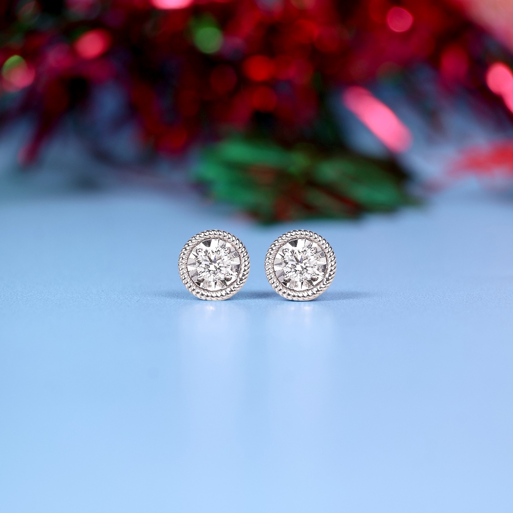 Anting Berlian Eropa Model Solitaire Milgrain Setting - JB Berlian