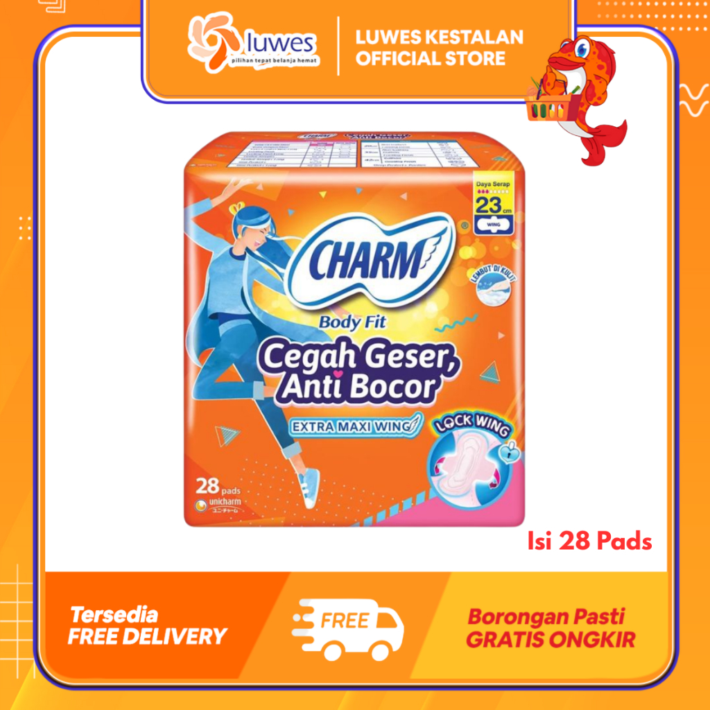 Charm Extra Maxi Wings 23cm (28 PADS) | Pembalut Wanita | Pembalut Charm Sayap