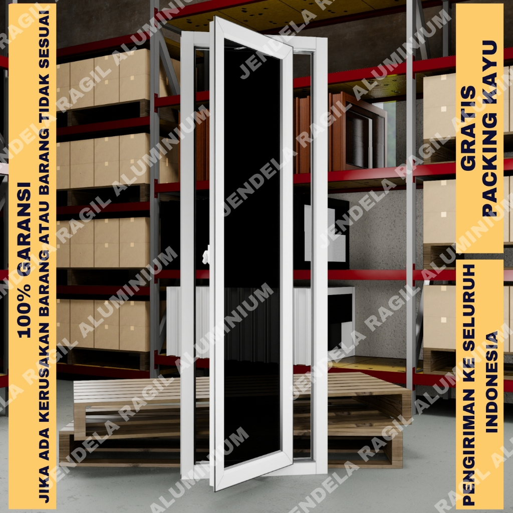 Jendela Aluminium Casement Swing Polos Ukuran Tinggi 180 x Panjang 50 Cm (180x50) Garansi 100%