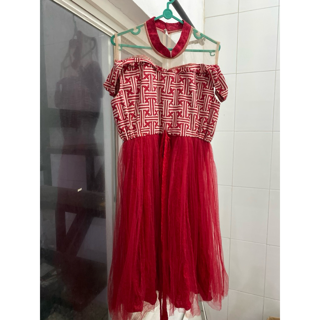 Preloved Dress Batik/Dress batik merah/Dress batik tile
