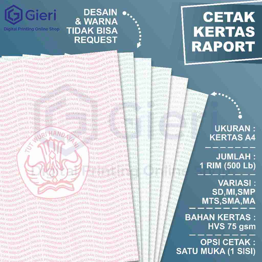 Gieri - Kertas Raport / Kertas Raport A4 / Kertas Raport SD, MI, SMP, MTS, SMA