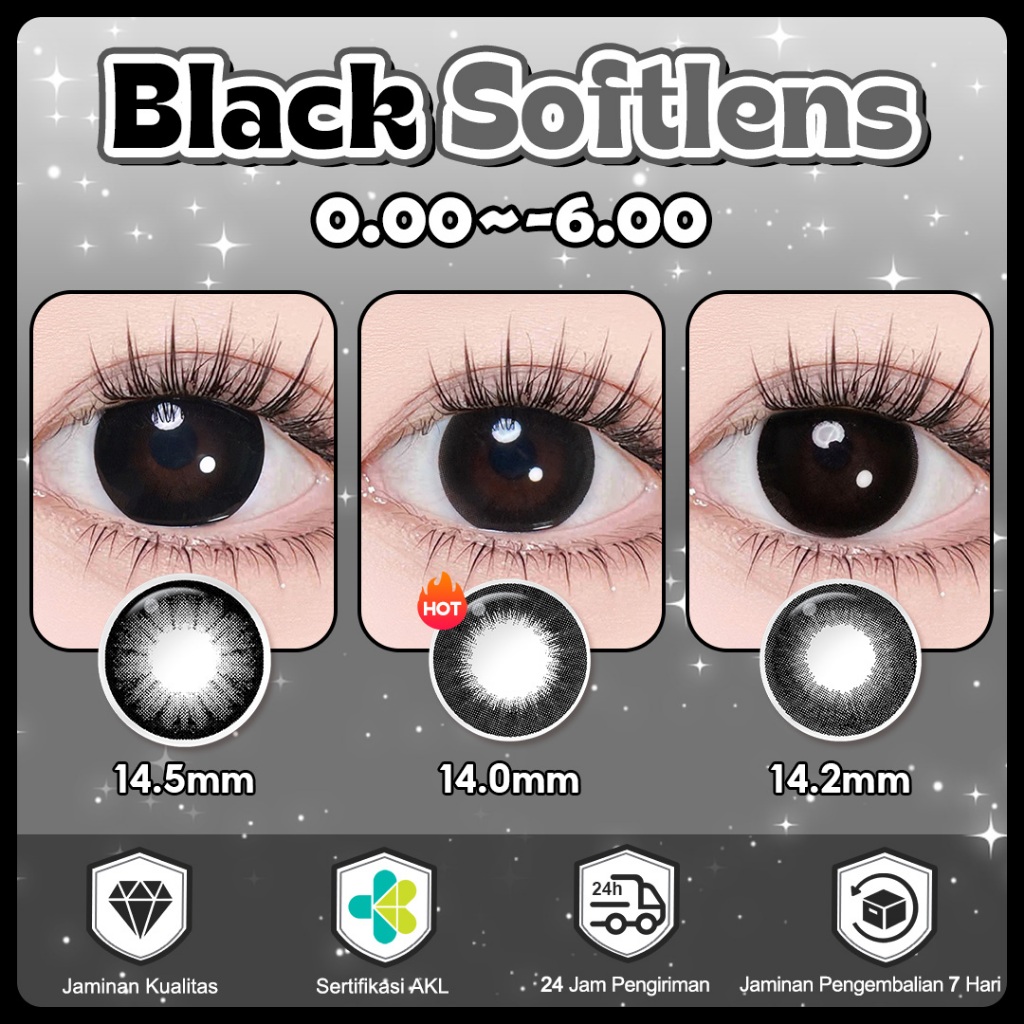 [0.00~-6.00]MAGISTER SOFTLENS HITAM 14MM-14.5MM SOFTLENS MINUS