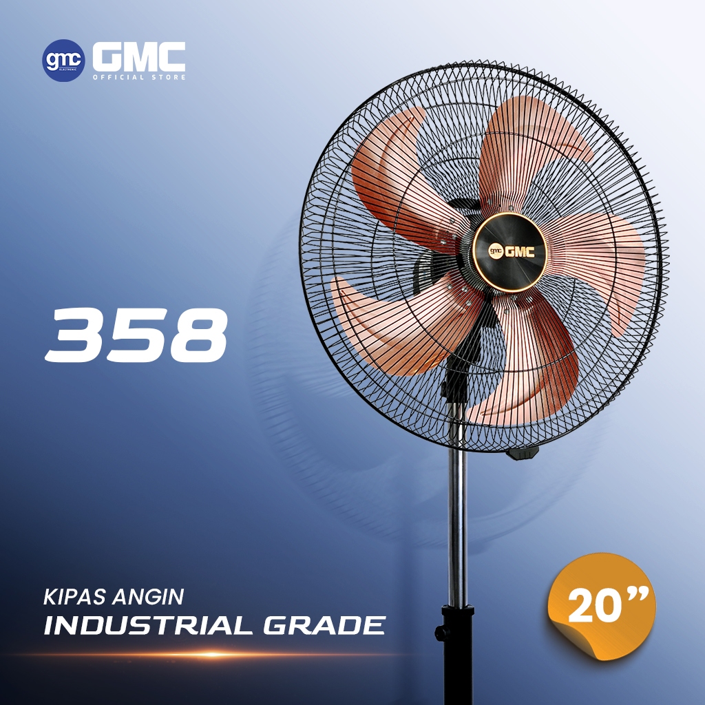 GMC Kipas Angin Industrial Grade 358 – 20" Seri Besi Premium, 160W, Baling-Baling Besi, Kuat