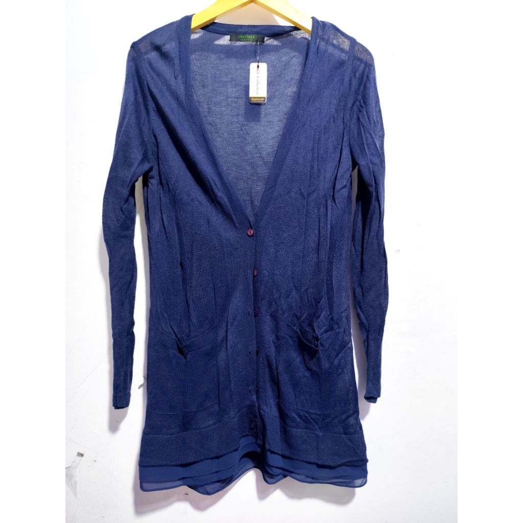 crocodilw - atasan cardigan outer wanita lengan panjang biru tua