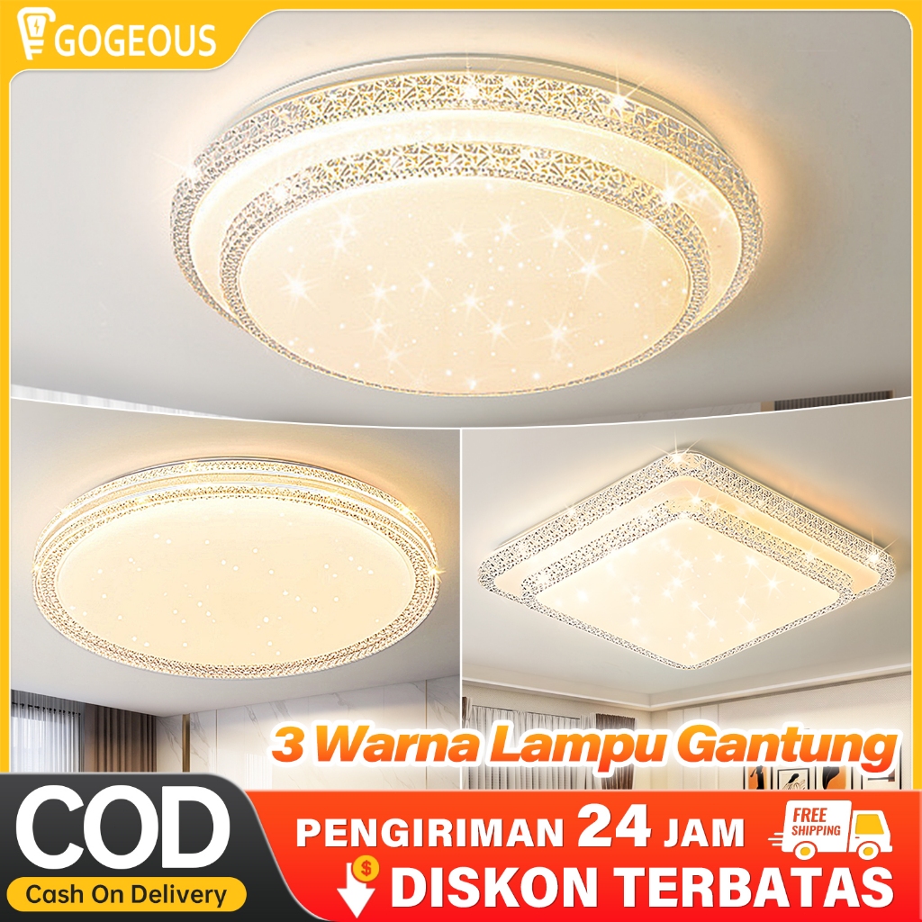 COD Lampu Plafon Minimalis Modern LED Bulat 36Watt Ruang Tamu Lampu Plafon 3 Warna Kristal Remote
