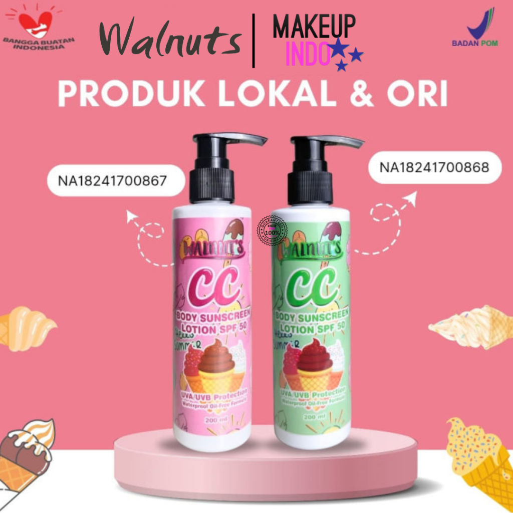 WALNUT'S CC Body Sunscreen Lotion 200ml (Pink/Hijau)