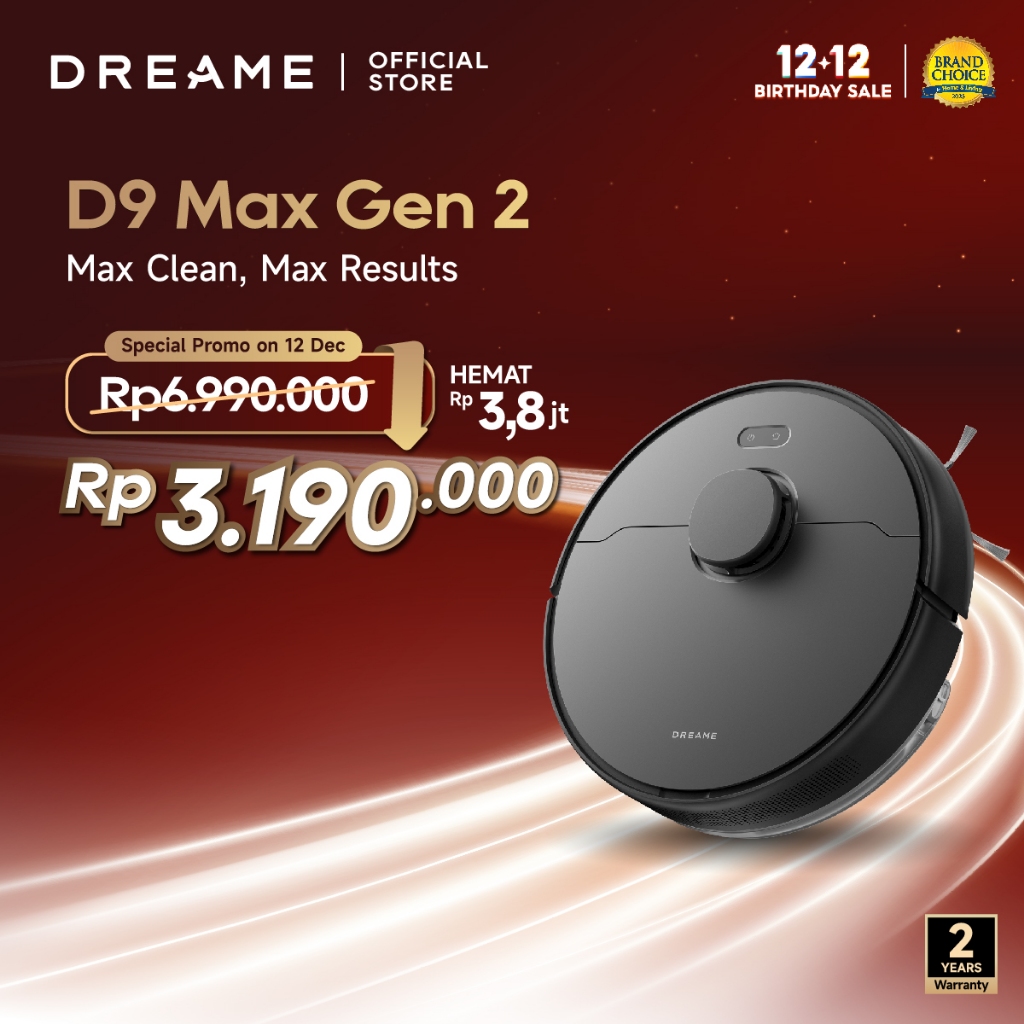 Dreame D9 Max Gen 2 Robot Vacuum Cleaner and Mop | 6,000Pa Suction | 285min Runtime | LDS. Navigatio