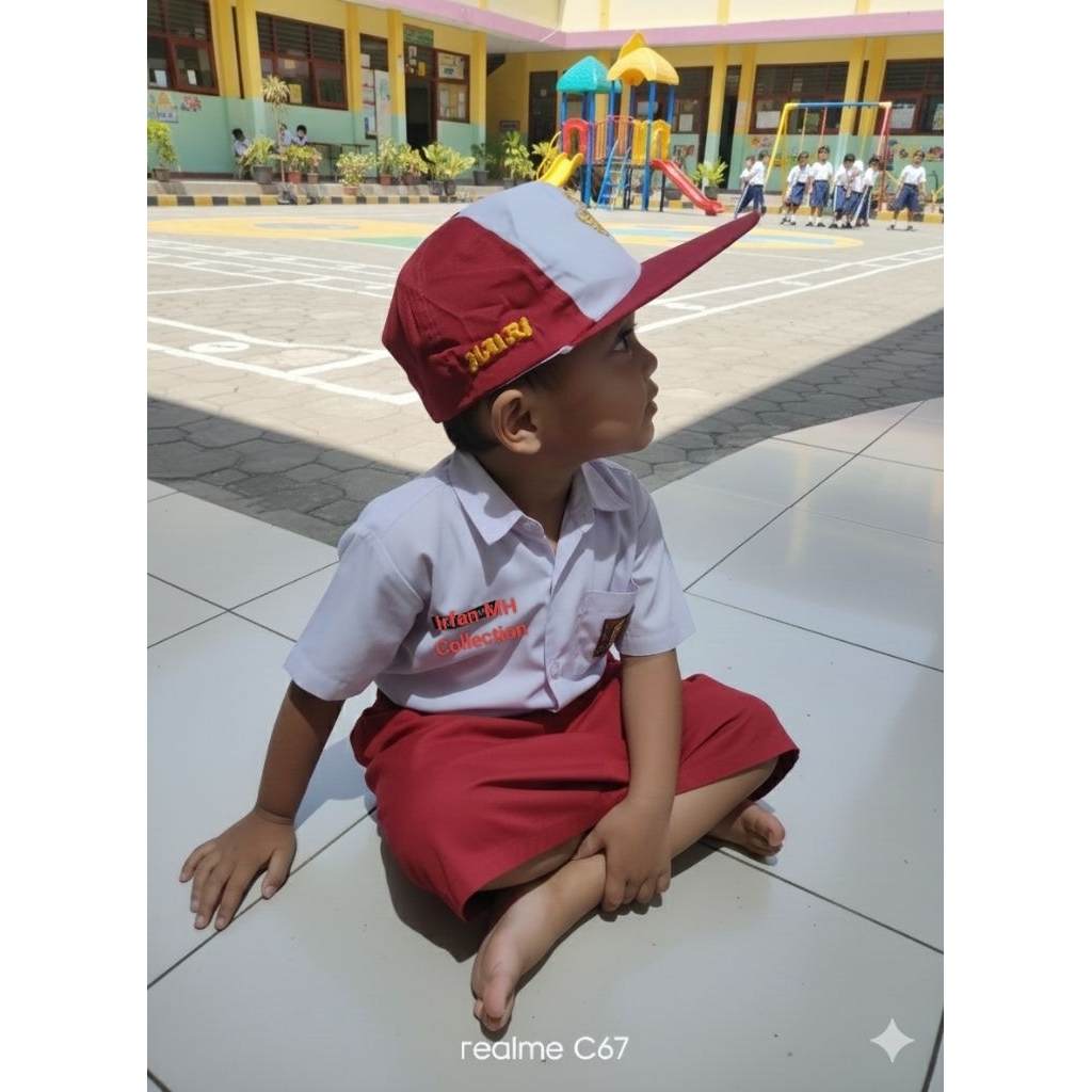 topi SD / topi sekolah SD free nama / topi anak / topi anak SD merah putih dan merah full