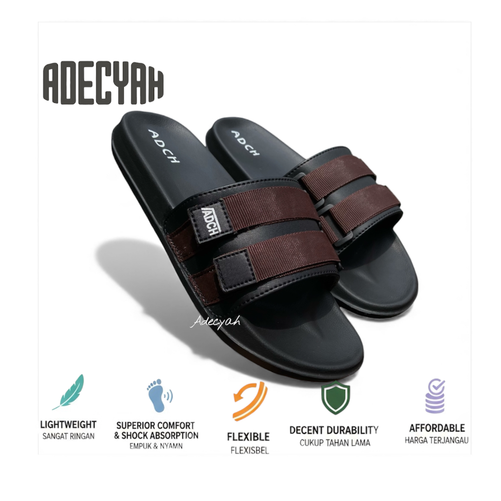 Sandal Pria Merah bata Ukuran 36-43 / Sandal Slop Slip On Premium Casual Non Slip Adch x Adecyah