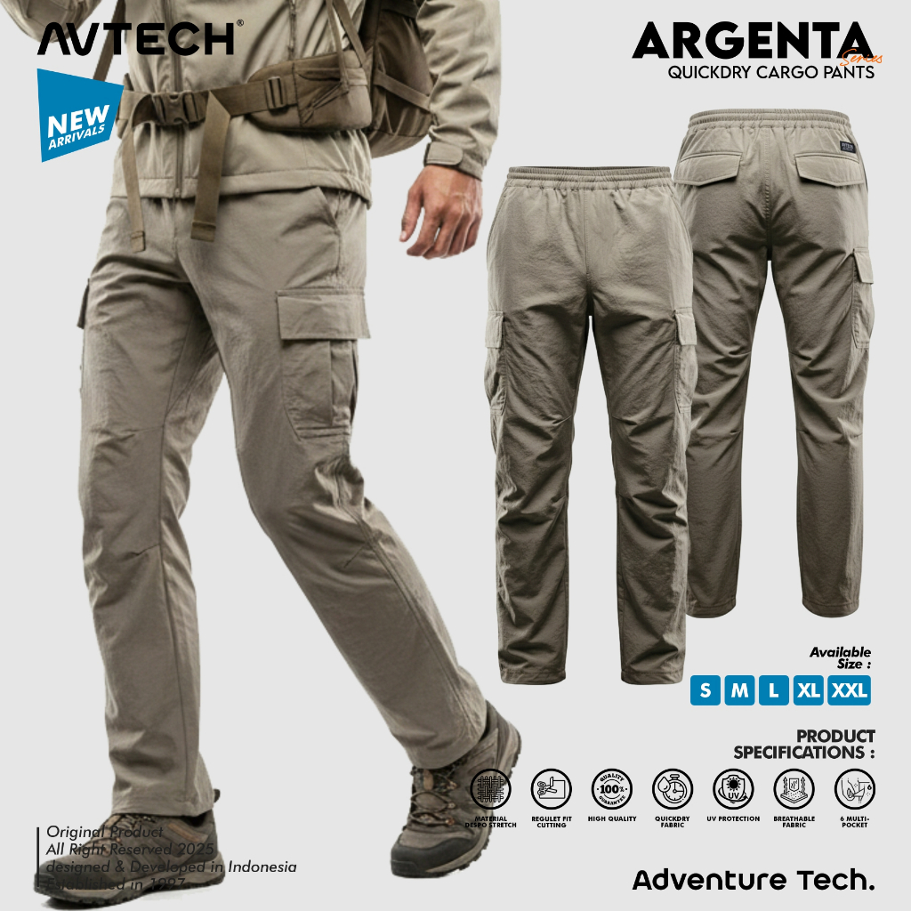 AVTECH - Celana Panjang Pria Wanita Cargo Gunung Outdoor Lifestyle Quick Dry Reguler Fit - ARGENTA