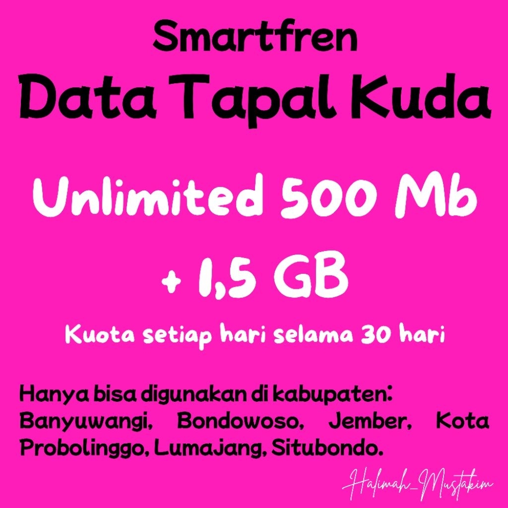 Paket Data Internet Smartfren Tapal Kuda Unlimited 500 Mb + 1,5 GB setiap hari berlaku 30 hari | Jem