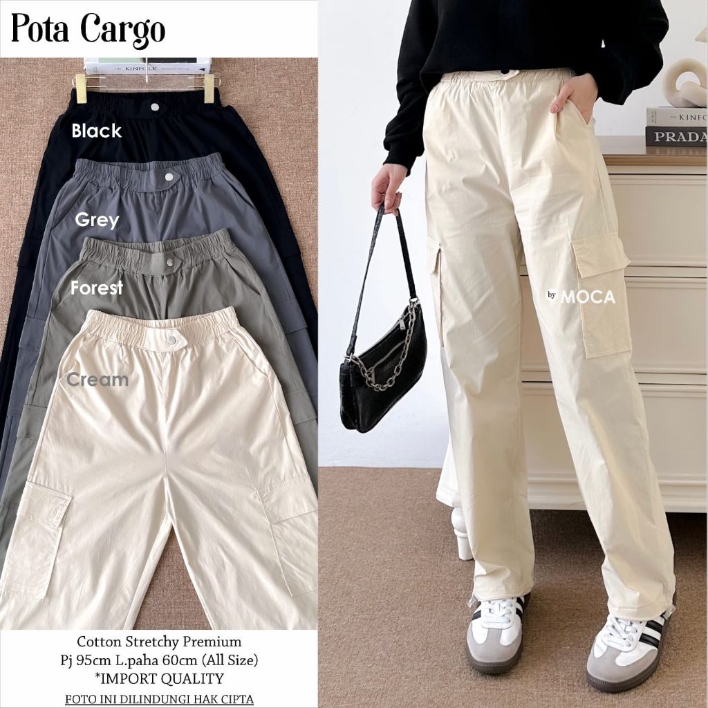 Pota Cargo Pants Celana Panjang Wanita Bahan Premium Original Ori Moca Berlabel