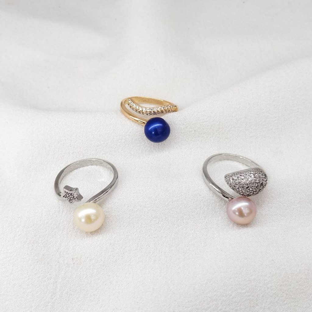 Citra Mutiara Lombok - Paket 3 Cincin Mutiara Asli Air Tawar | Bersertifikat | Bahan Rhodium | Model