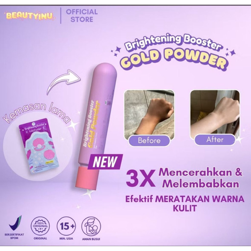 Brightening Booster Gold Powder Serbuk Pemutih Badan & Wajah