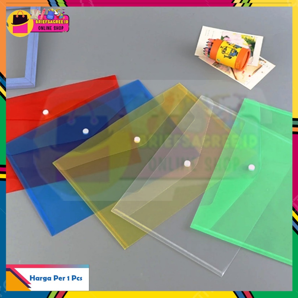 Map File Plastik A4 Transparan – Tas Dokumen Kancing, Anti Air, Bening 209