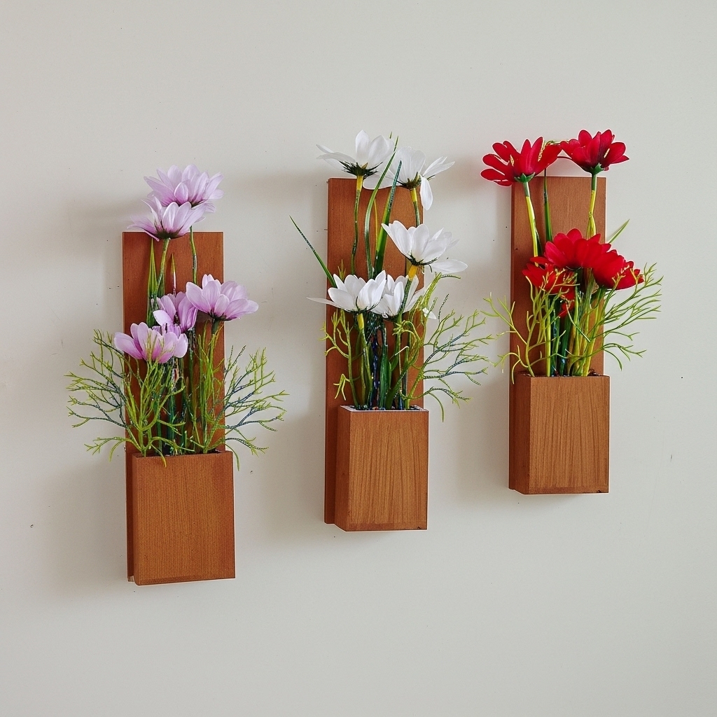 Bunga Cosmos Tempel Dinding Kayu Pot Minimalis