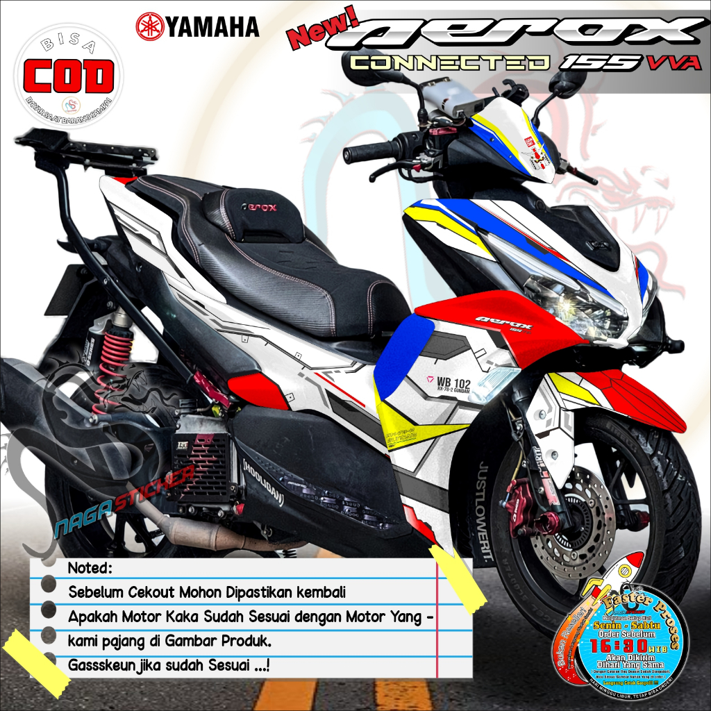 Bisa COD Decal Sticker Full Body YAMAHA AEROX CONNECTED Motif GUNDAM  STICKER Custom Dekal