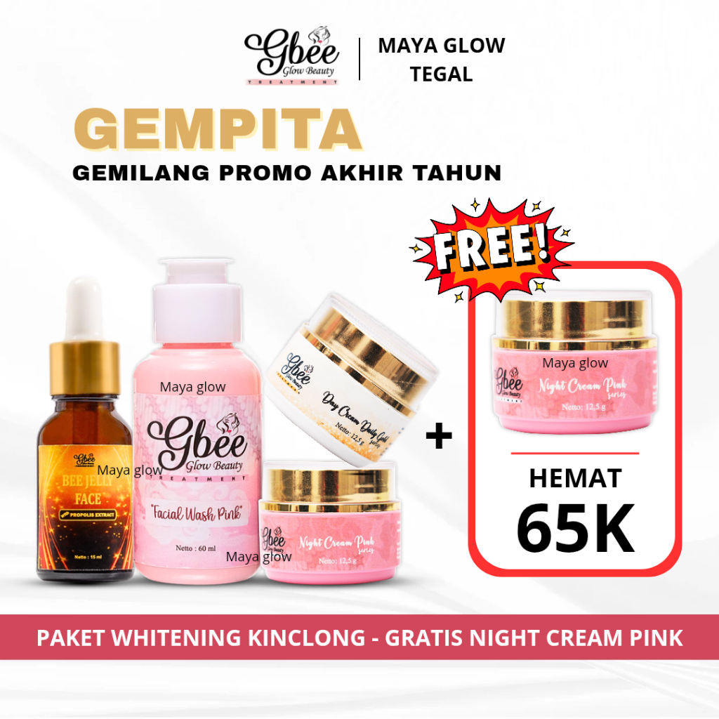 PAKET WHITENING KINCLONG GBEE GLOW BEAUTY BPOM MENCERAHKAN, MENGATASI FLEK HITAM, HASIL GLOWING