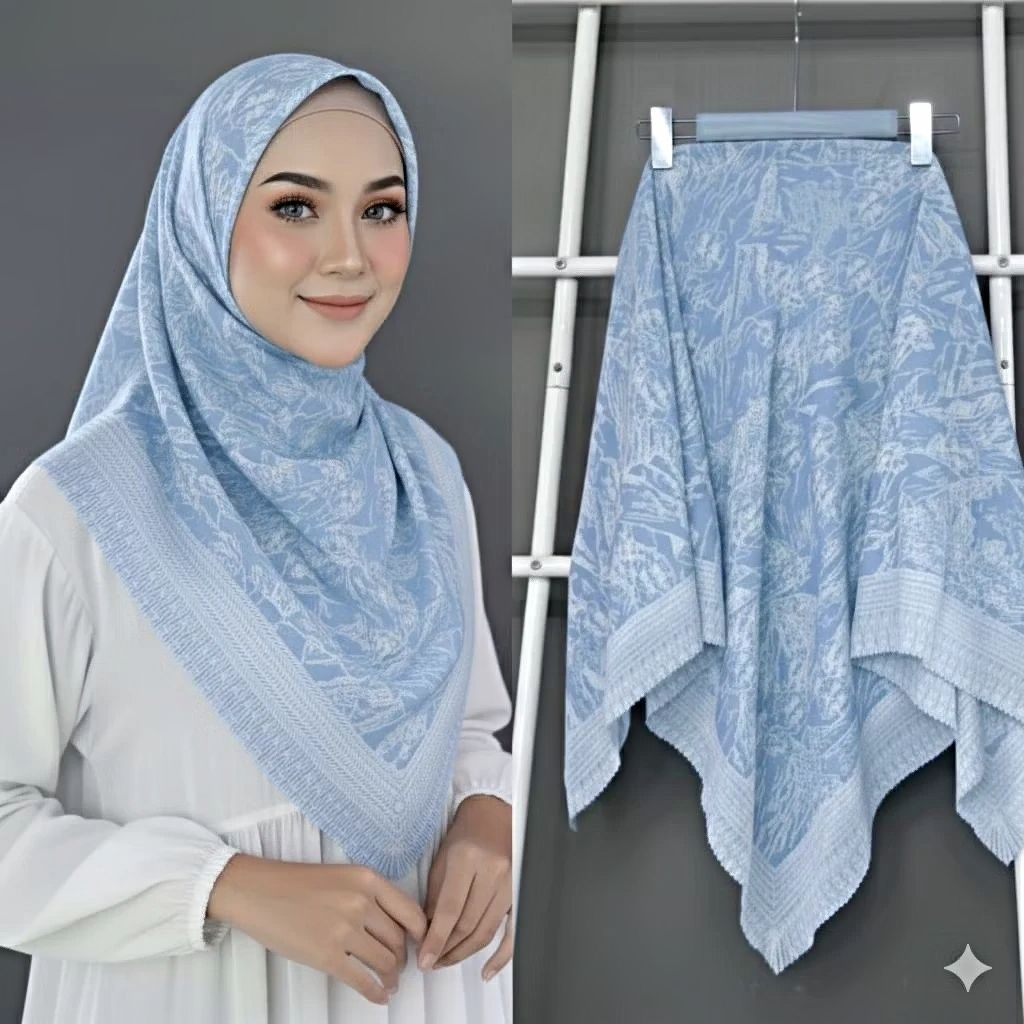 TERLARIS HIJAB SEGI EMPAT MOTIF GUNUNG BIRU MUDA 110×110/HIJAB SEGI EMPAT PREMIUM