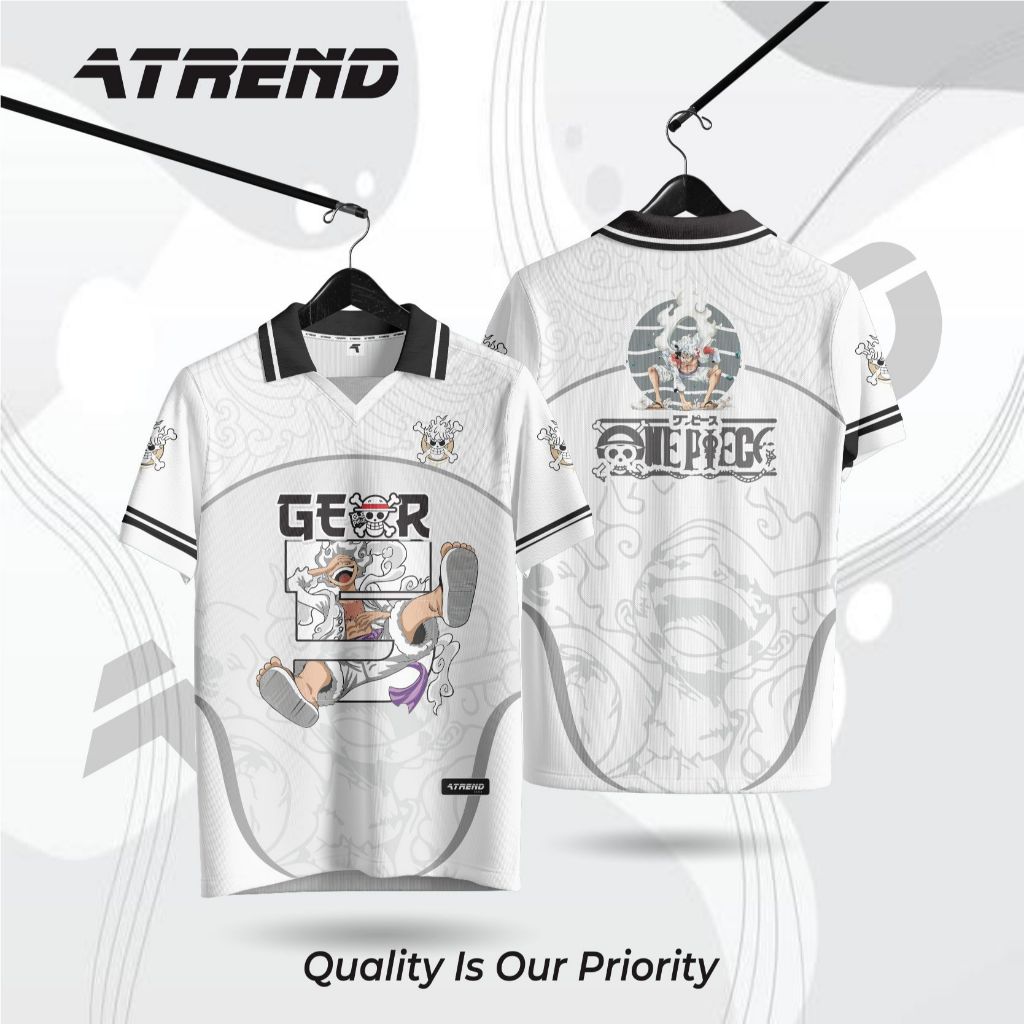 ATREND AT172 Baju Jersey Anime One Piece / Retro One Piece Luffy Gear 5 Hitam Putih / COD