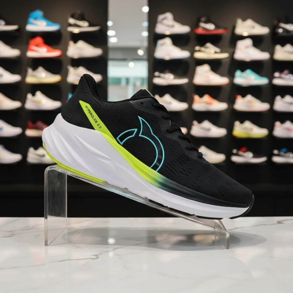 Sepatu Running Pria wanita Ortuseight Hyperglide 2.0 Hitam Stabilo