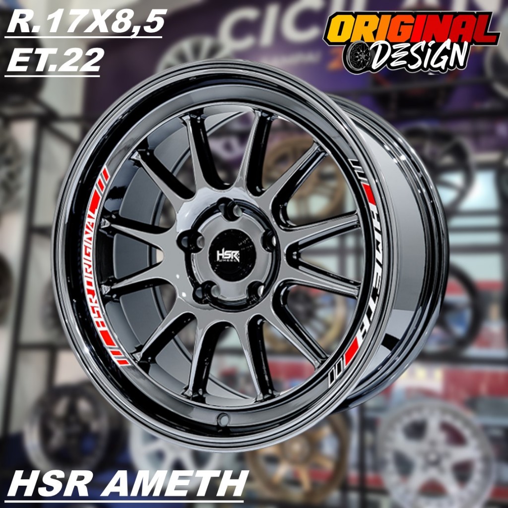 Velg HSR AMETH R17 Lebar 8,5 Black Chrome Pelek Racing INNOVA RUSH CRV Ring 17
